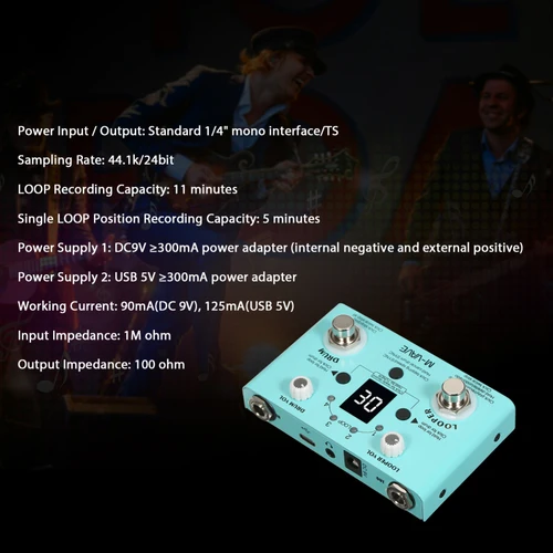 Imagen 2 del producto M-VAVE Pedal de efecto de guitarra efecto Looper de tambor 30 tambores 11 minutos tiempo de recificación Looper sintonizador de alta precisión LOST TEMPO CUVAVE