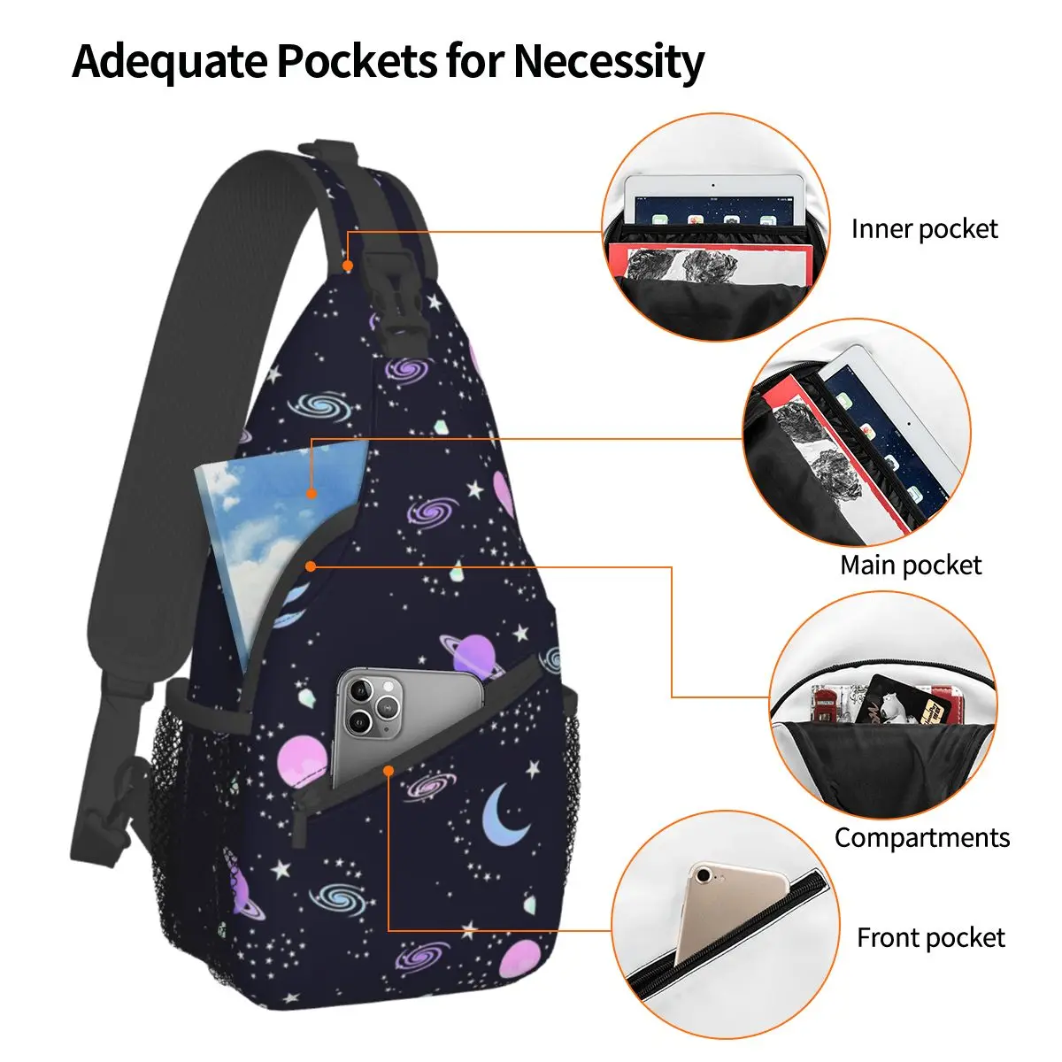 Kristall galaxie Cross body Schulter taschen kleine Brusttasche Kawaii Muster Schulter rucksack Tages rucksack zum Wandern Outdoor-Fahrrad tasche