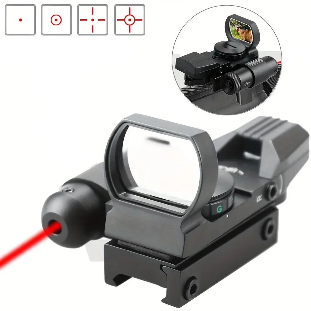 

Aluminum Alloy Holographic Sight,Red & Green Dot Laser, Adjustable Brightness, 4 Reticles, Parallax Correction,Battery Powered