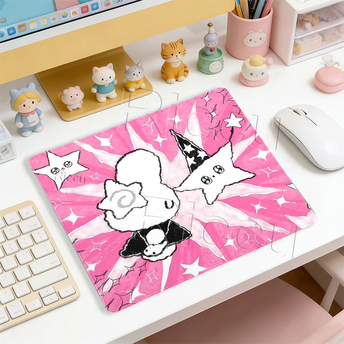 New Pretty Rabbits Star Black Mouse Pad Small Office Accessories Notebook Desk Mats E-sports Anti-slip Carpet Stitched Edges Mat