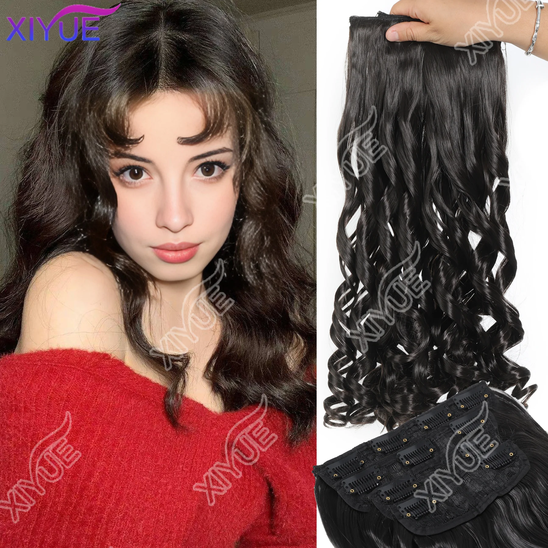 

11 Clips Hair Extension Black Roman Roll Hair Patch Natural Hair Ombre Hairpiece Heat Resistant Fiber For Women Hairsty