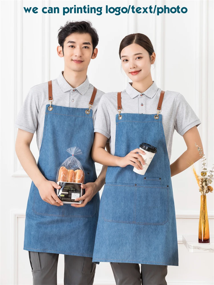 Super Denim Apron Good Quality Bib Restaurant Cafe Employees Work Gown for Man Women Bar Shop Bakery Beauty Nails Studio Uniform