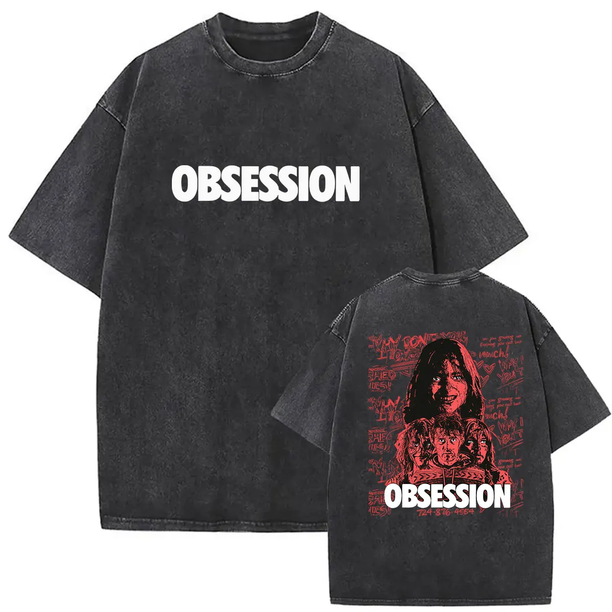 T-shirt graphique vintage délavé « Obsession Movie Horror 2026 » pour hommes et femmes, style gothique, haute qualité, manches courtes, streetwear
