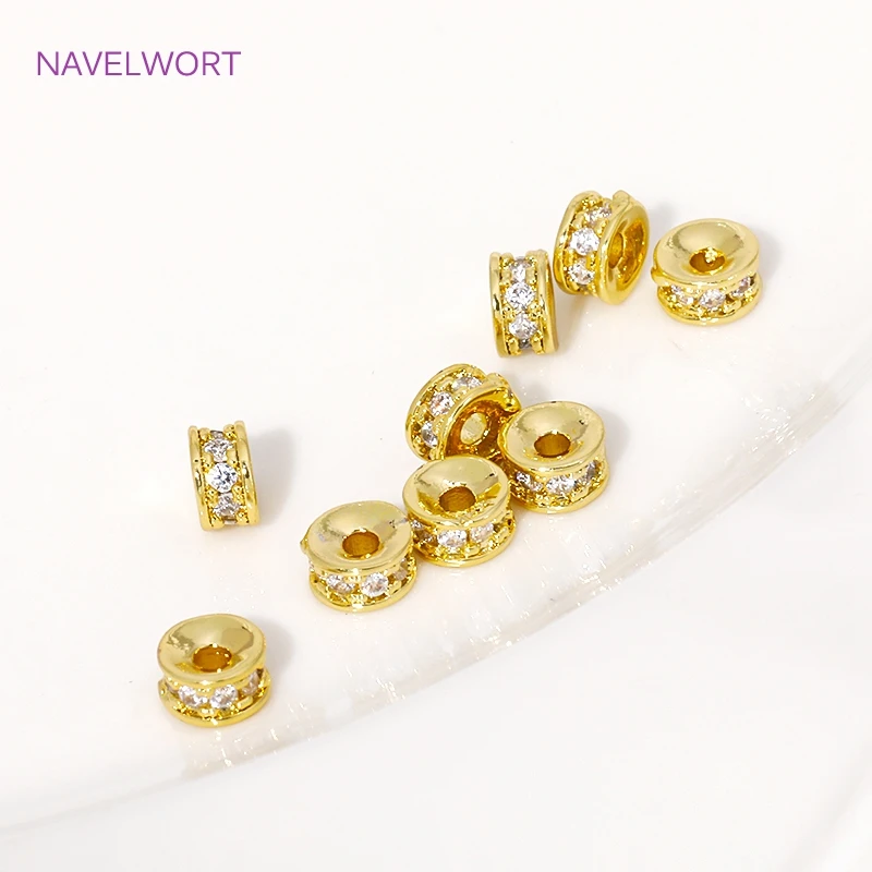 4.5/6/8mm 18K Gold Plated Brass Round Inlaid Zircon Spacer Beads,Beads Separator,For Jewelry Making DIY Accessories Wholesale
