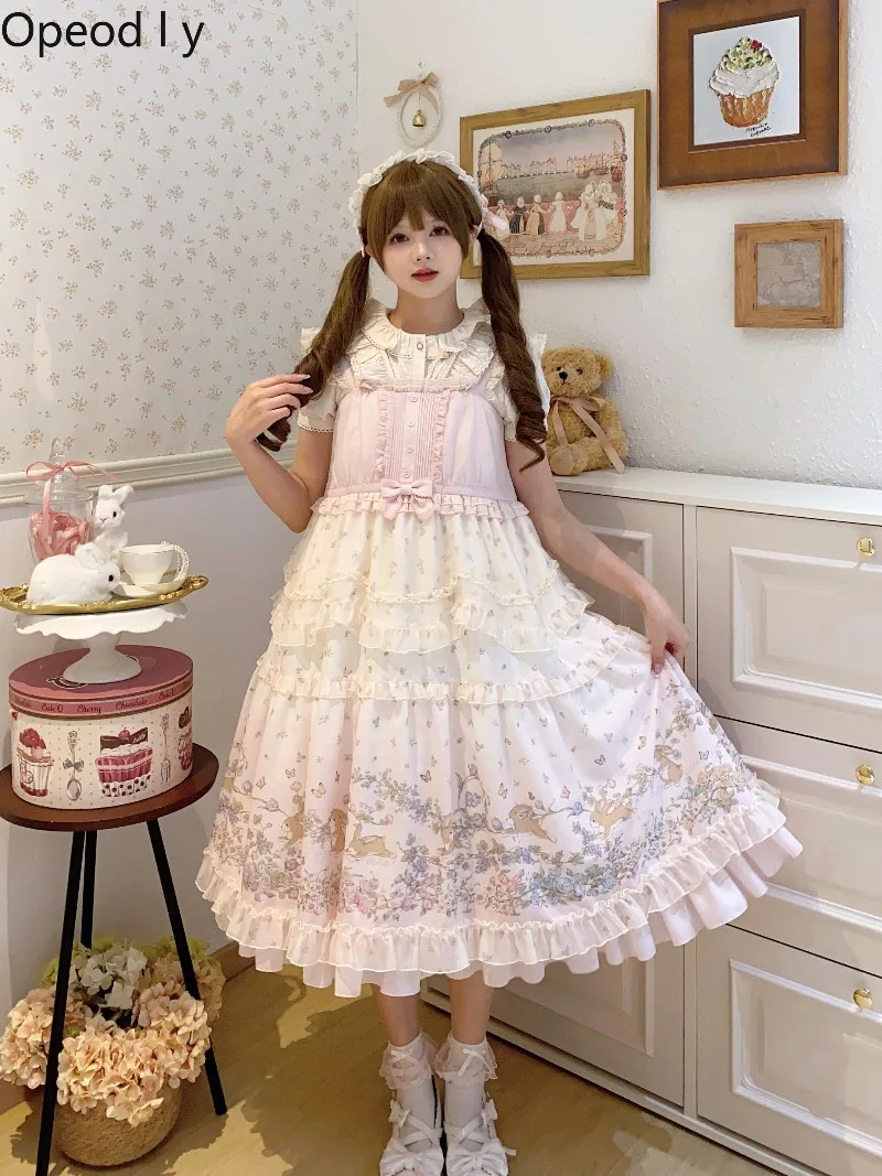 

Милое японское оригинальное платье JSK в стиле Лолита с мультяшным принтом, свободное, удобное, универсальное, для студенток