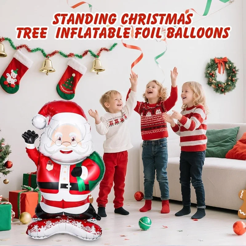 بالونات عيد الميلاد قائمة بذاتها، بالونات رقائق سانتا كلوز اللطيفة - لا حاجة إلى هيليوم لديكور جو احتفالي للمنزل والمكتب #3