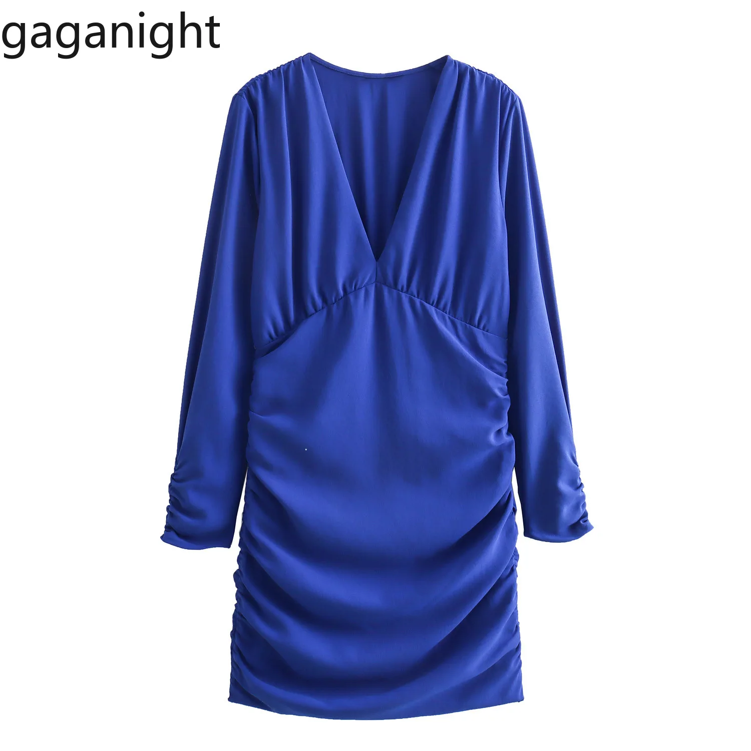 

Gaganight 2025 Women' Autumn Winter New European American Style Wrinkle Decoration Slimming Long Sleeve Mini Dress Elegant