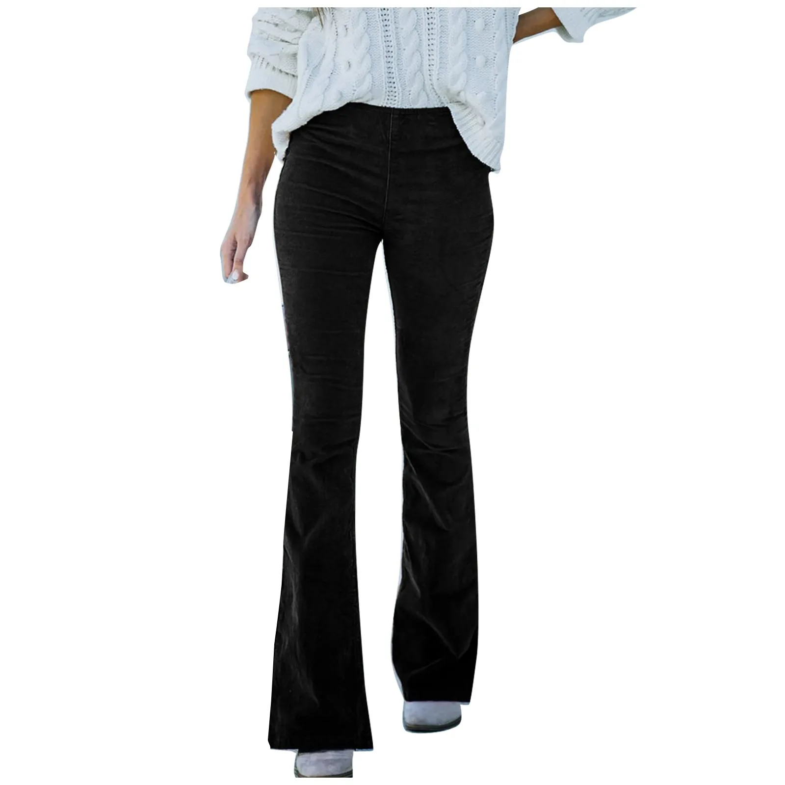 Pantalon Micro Évasé en Velours Côtelé pour Femme, Vêtement de Conception Unie, Coupe Slim, Taille artificiel astique, Style Décontracté