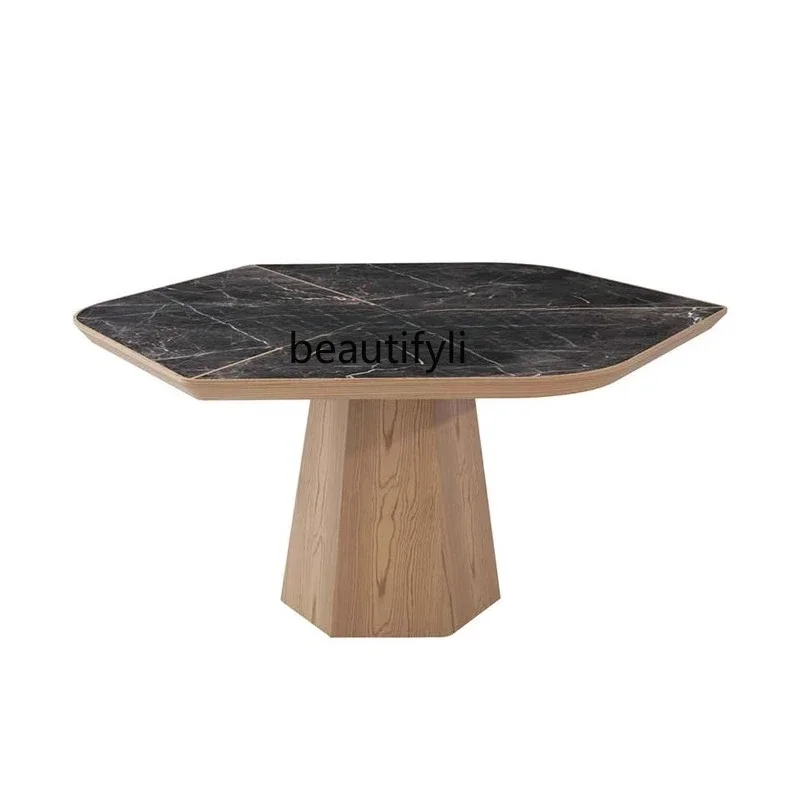 Modern Hong Kong-style light luxury rock slab dining table simple restaurant hotel marble conference desk