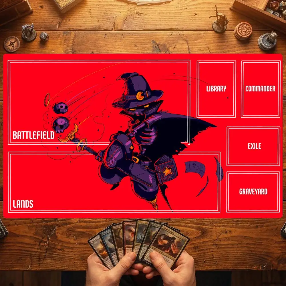 Red Skeleton Wizard TCG Playmat 40X70CM Magic Card Battle Mat Non‑Slip Durable Stitched Edge Zoned Large Tabletop Playmat