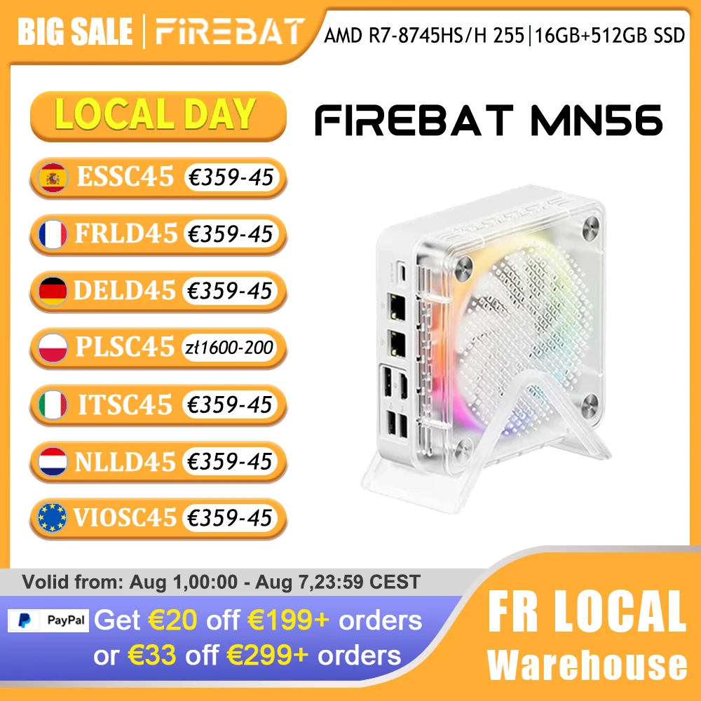 FIREBAT MN56 MINI PC AMD Ryzen 7 8745HS H255 16GB 24GB DDR5 512GB 1TB SSD Windows11 WIFI6 HDMI TYPE-C Ordinateur de bur…