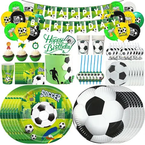 Soccer Birthday Party Decoration Football Theme Tableware Backdrop Hanging Banner Tablecloth Party Decoration Birthday Supplies