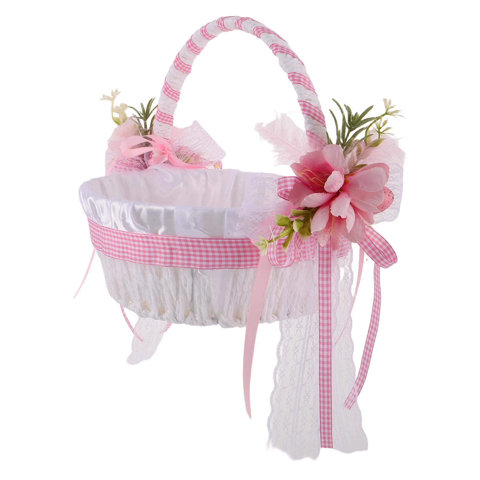 

Rustic Handwoven Flower Girl Basket Easter Candy Storage Decorative Handle Wedding Party Favor Storage Basket Egg Holder