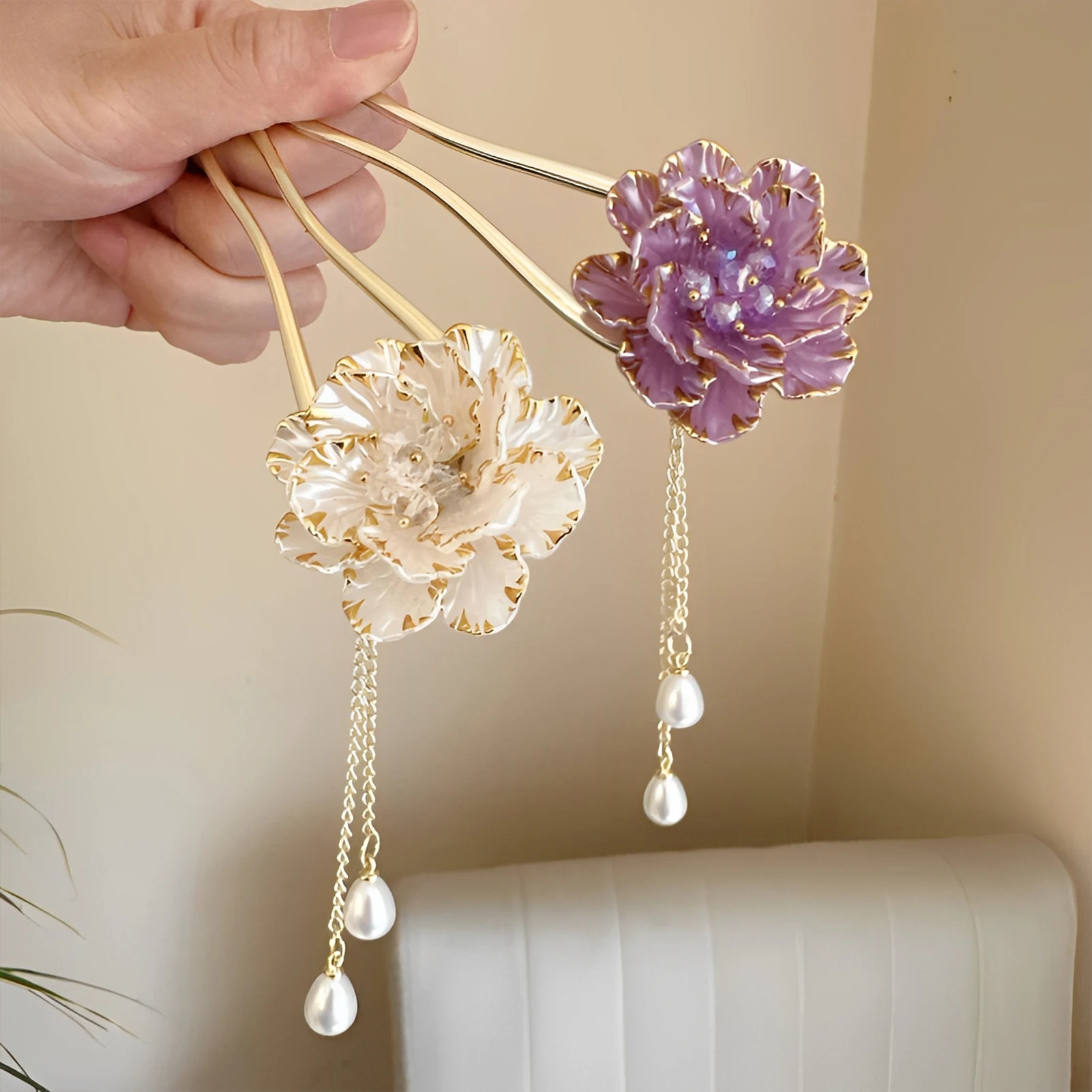 Elegant Hair Stick Peony Flower Tassel for Cheongsam Hanfu Traditional Chinese Retro Hairpin Accessory Gift Jewelry view 2