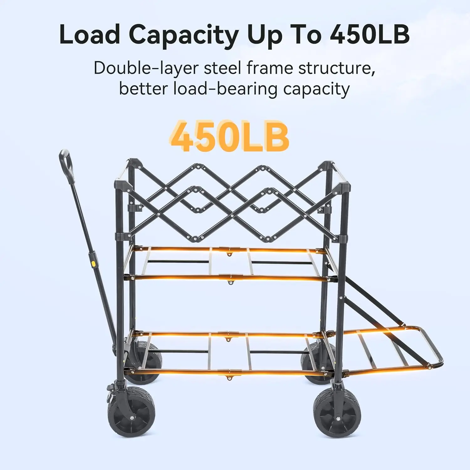 Double Decker Wagon, 450lbs Heavy Duty Garden Cart, Extra-Long Extender, Large Capacity, All Terr ain