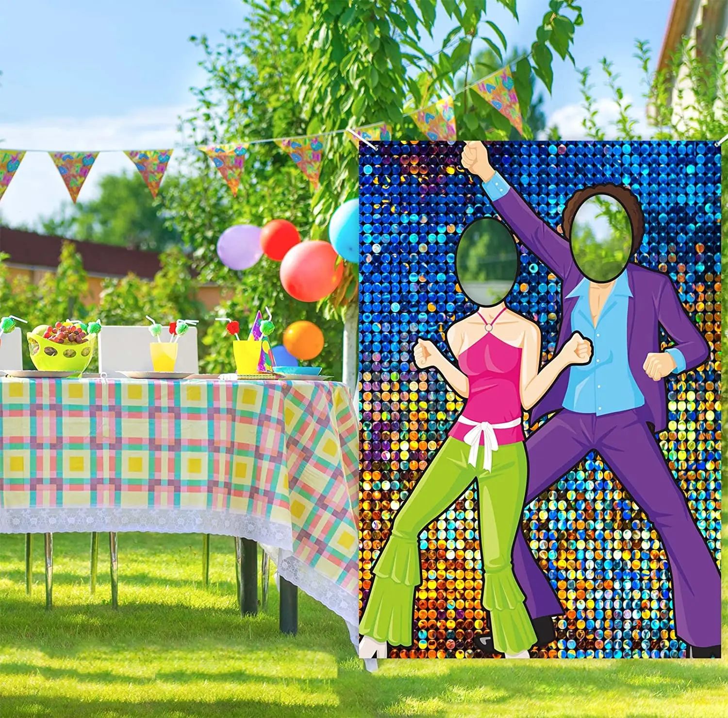 70s 80s Disco Banner Backdrop Retro Disco Ball Theme Photo Booth Props Decor Night Club Neon Dance Party Background Supplies