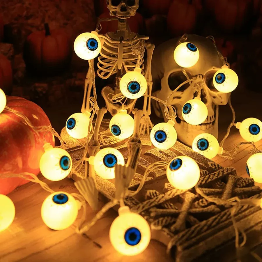 LED Halloween Ghost Eye Light String Festival Horror Atmosphere Decorative Light Solar Eye Color Light String Light