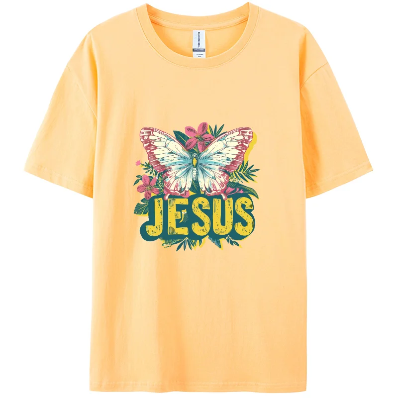 Single sided printed t-shirts, casual summer T-shirt, short T-shirt, Jesus, the Christian, cross, fashion, neutral, 100% cotton.