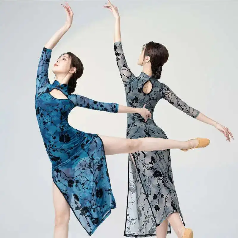 

[Hot Sales In Stores]Classical Dance Improvement Slimming Qipao Skirt Dance Costume Chinese Dance Slimming Practice Performance