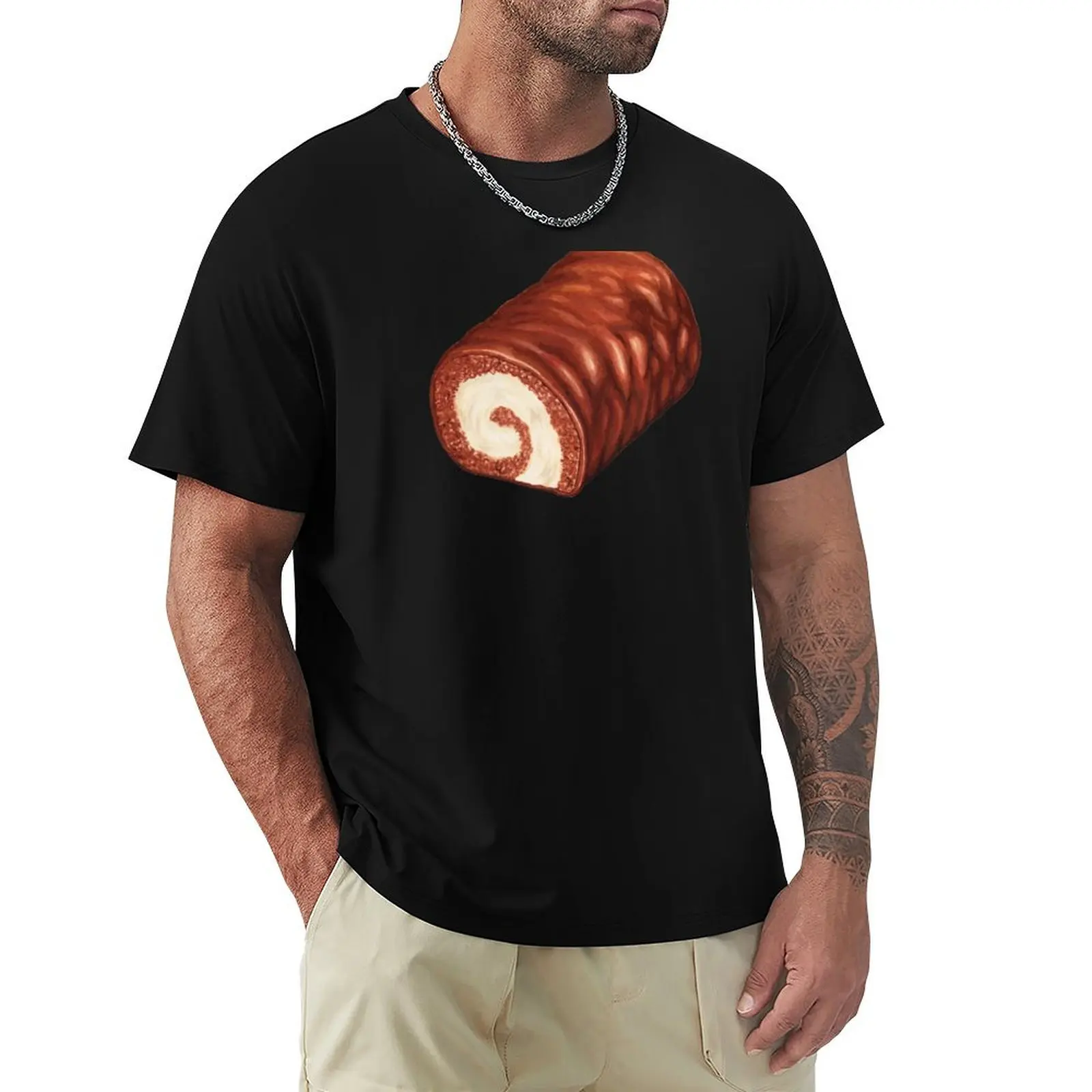 Chocolate Swiss Roll Cake Pattern T-Shirt Sporty Casual Quick Dry T-Shirt