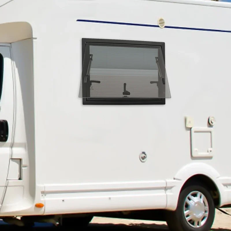 Black, White 60×45cm RV Caravan Camper Van Push Out Window  Aluminum Alloy RV External Window with Insect-proof Window Screen