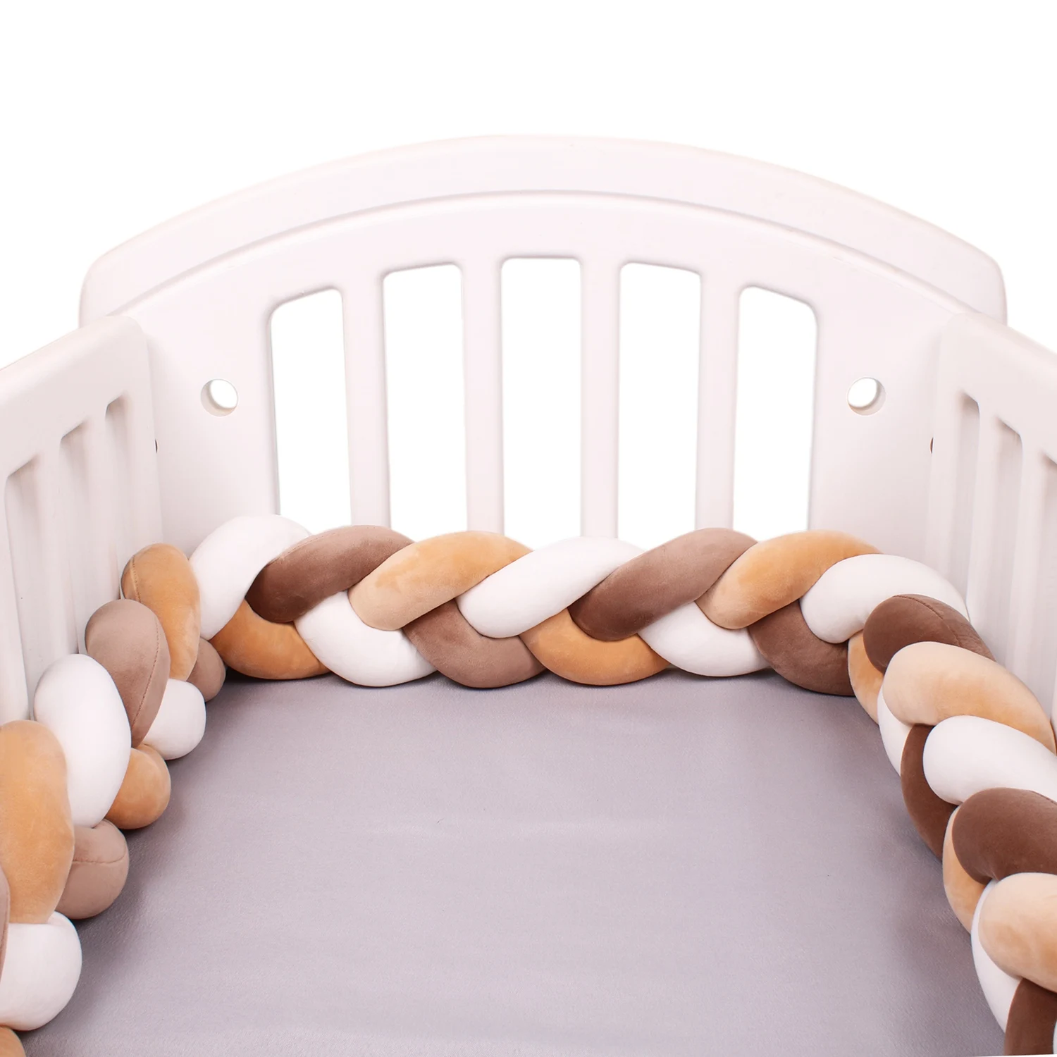  1M/2M/3M/4M Knoten Geflecht Baby Bett Stoßstange Infant Wiege Schutz plüsch Kissen Kissen Krippe Anti-kollision Zimmer Dekor – Detail 16