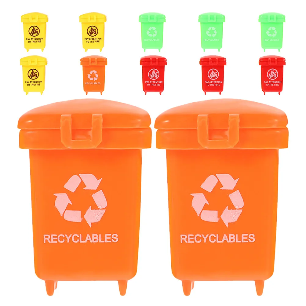 

12Pcs Miniature Trash Can for Kids Recyclable Waste Bin with Lid Realistic Mini House Accessories Educational DIY Prop
