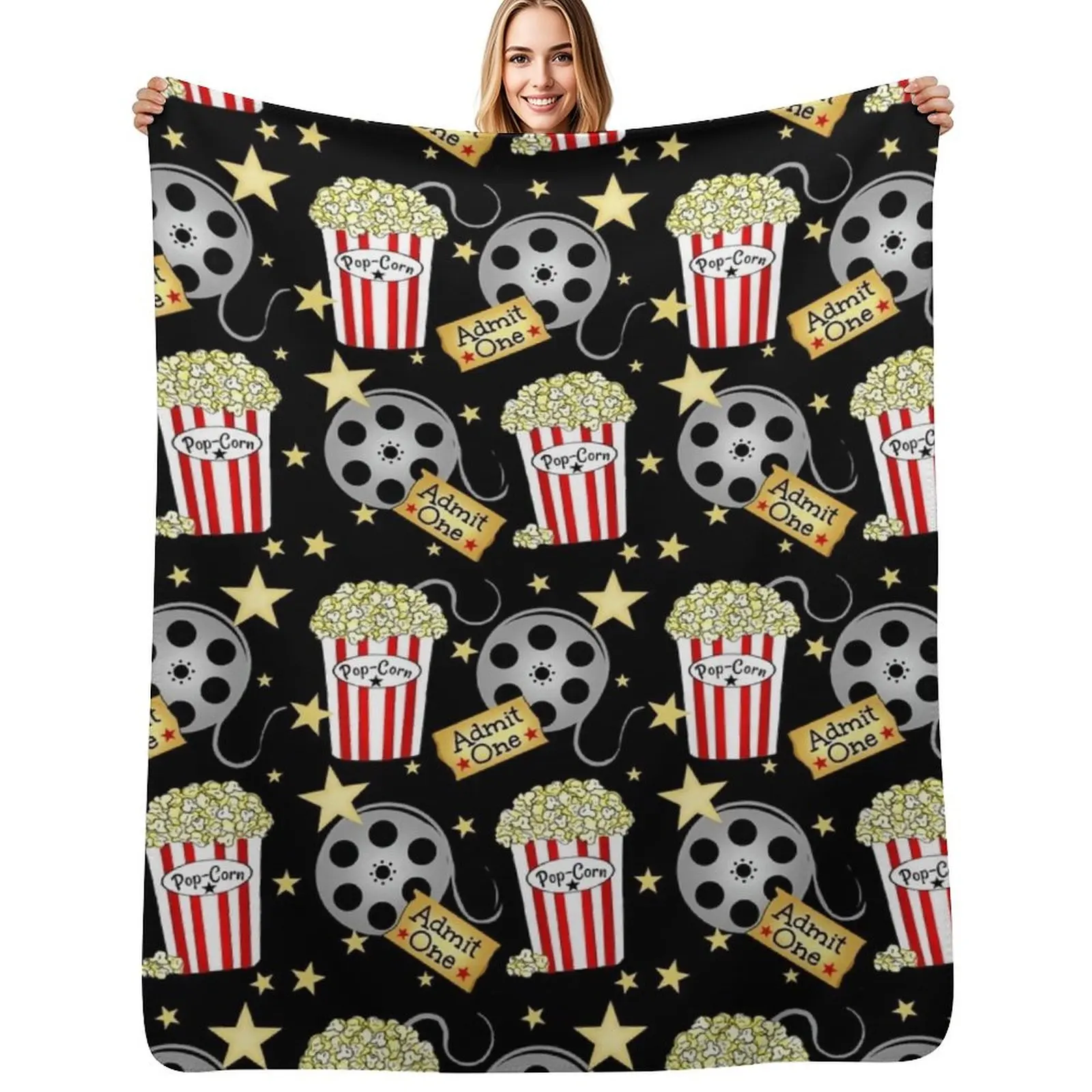 VIP Movie Night / Pop Corn Throw Blanket For Sofa Thin Warm christmas decoration for babies Large Custom Blankets