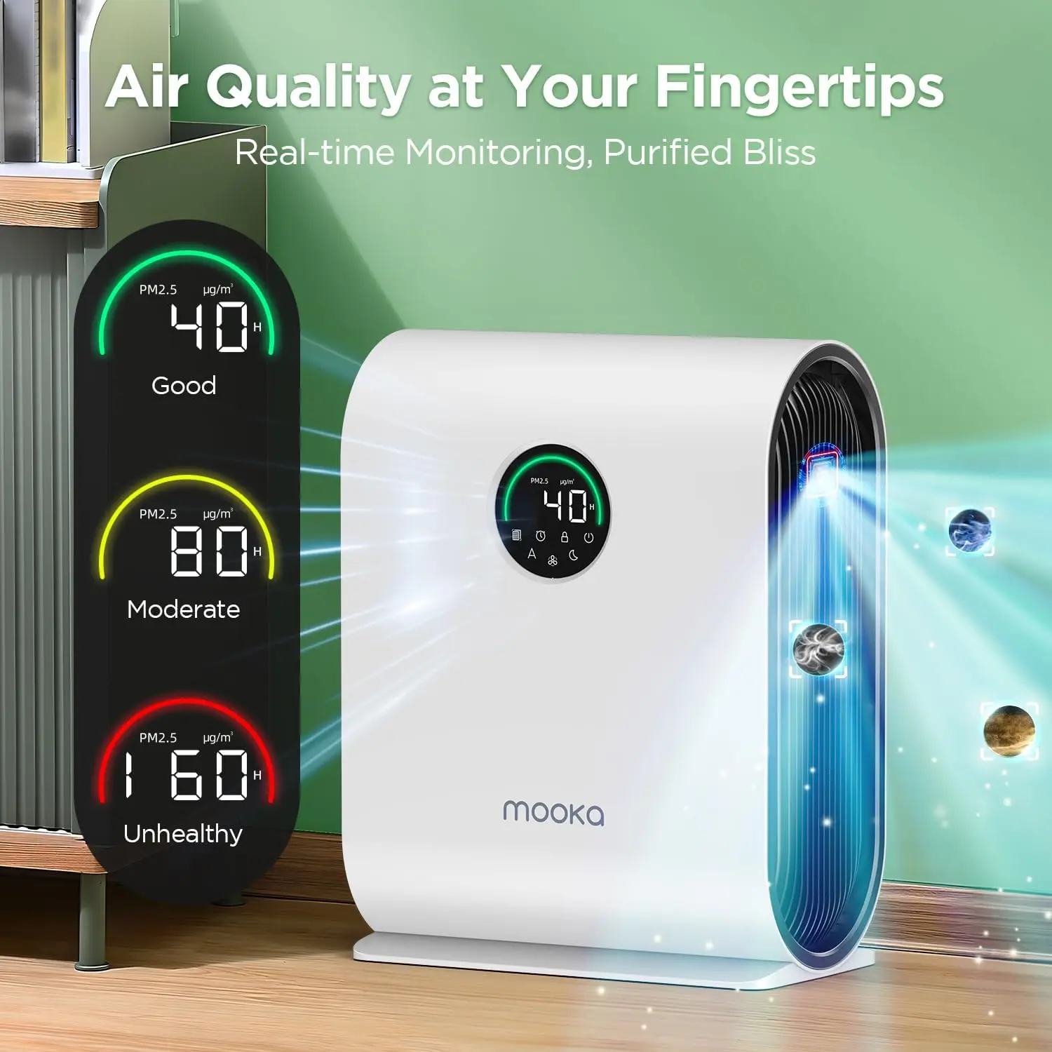 Purifiers for Home Large Room Up to 2500 ft² with PM 2.5 Display Air Quality Sensors, MOOKA H13 HEPA Air Purifier With Auto Mode