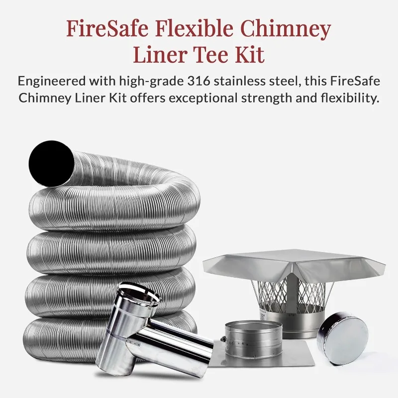 الصفحة الرئيسية. طقم بطانة مدخنة من الفولاذ المقاوم للصدأ | بطانة مدخنة مرنة من FireSafe مع موصل تي للمواقد الخشبية والتهوية | صنع في #2