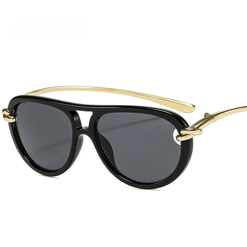 Ins شعبية الأزياء مزدوجة الجسور الطيار النساء النظارات الشمسية الفاخرة العلامة التجارية مصمم البيضاوي الجوف ظلال UV400 الرجال نظارات شمسية