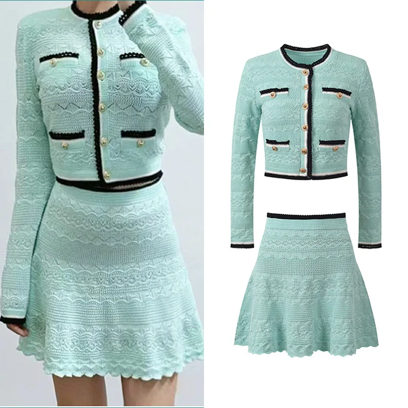 ZJYT Autumn New Women's Cardigan Sweaters Long Sleeve Knitted Tops 2026 Designer Fashion Green Jumper Mini Skirts Sweet Party - view 2