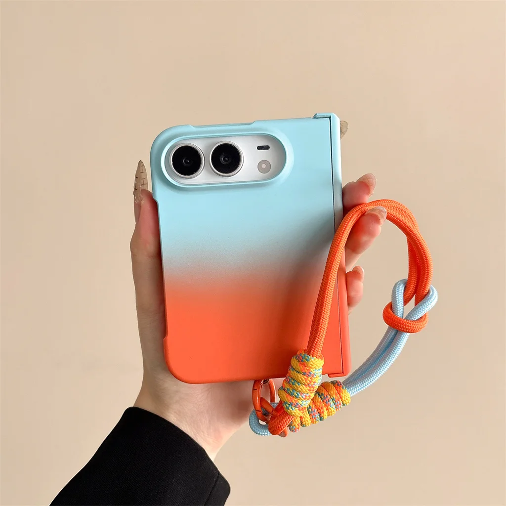 Gradient Color Hard PC Hinge Protection Phone Case with Braided Colorful Rope Wrist Hand Strap For Apple iPhone Ultra 18 Fold - view 2
