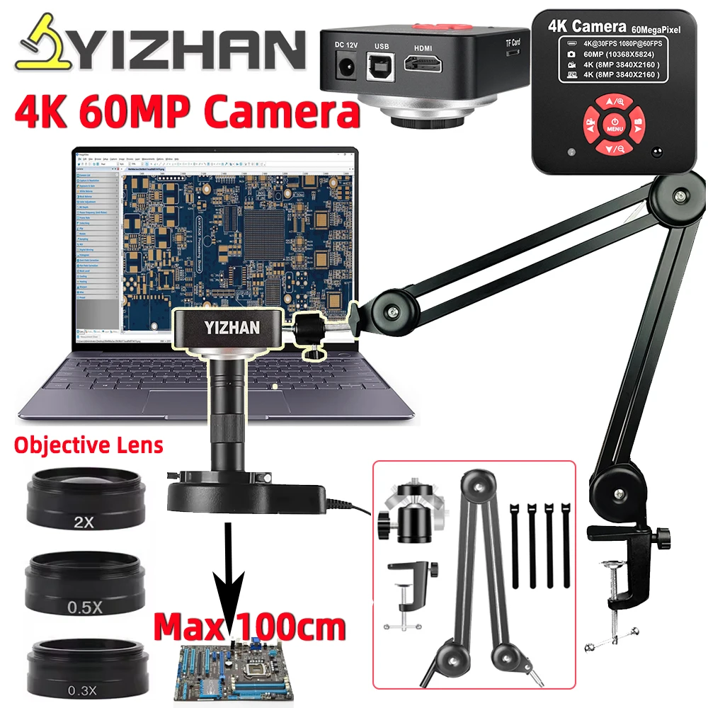 Mikroskop Elektronik USB YIZHAN 60MP 4K Untuk Penyolderan Kamera Mikroskop Digital Chip SONY 1080P HD Untuk Perbaikan PCB/Jam Tangan