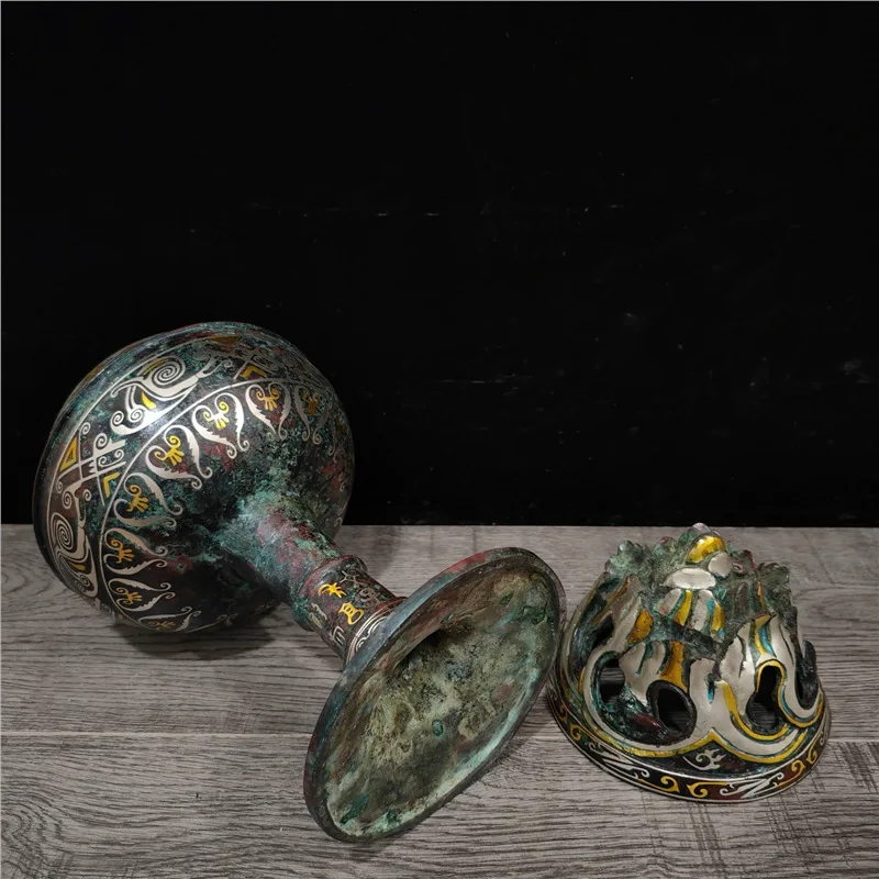 Bronze Gold and Silver Boshan Furnace Copper Stove Ancestor Incense Burner Decoration Living Room Bedroom Office Study Furnishin