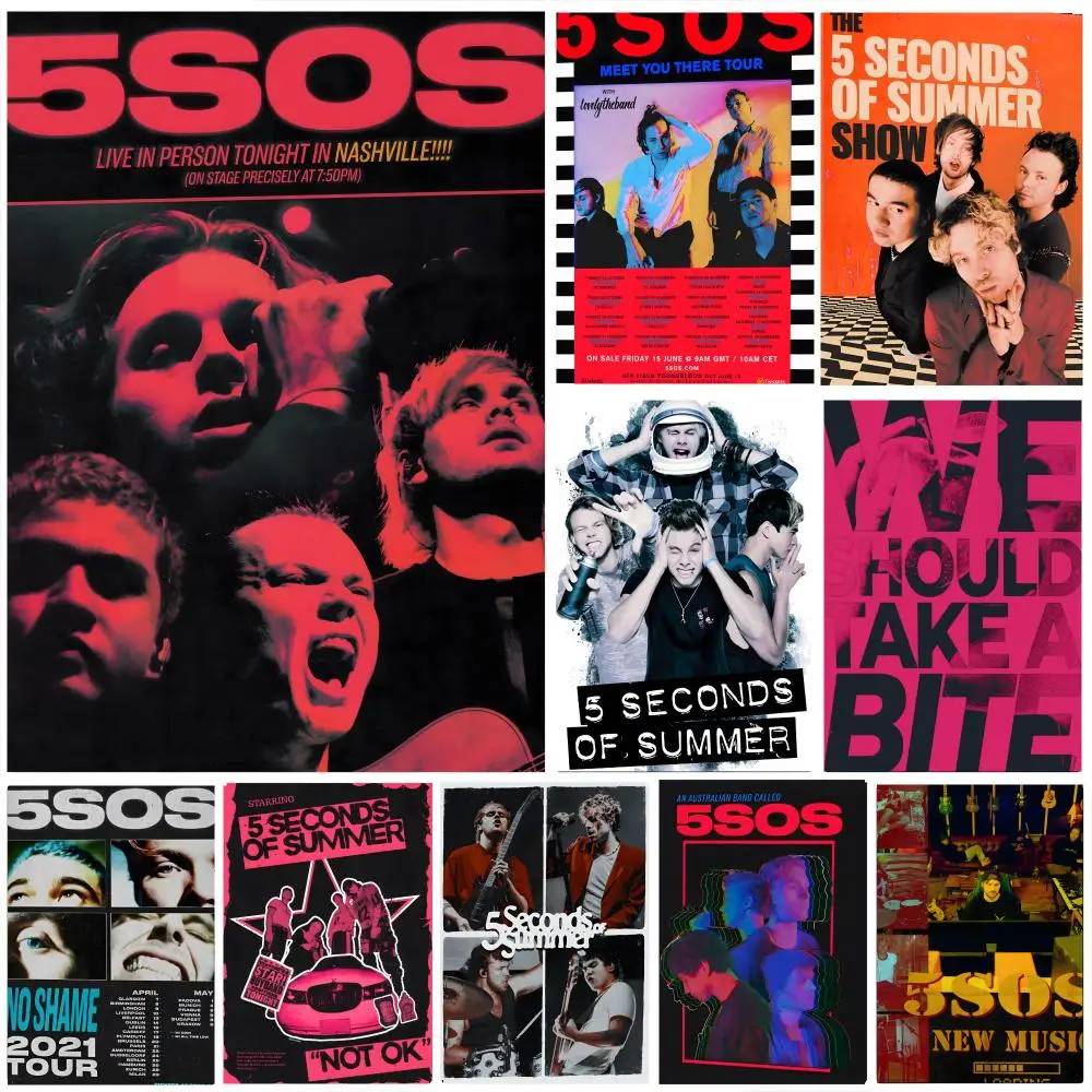 Singer 5 Seconds of Summer Poster Self-adhesive Art Waterproof Paper Sticker Coffee House Bar Room Wall Decor