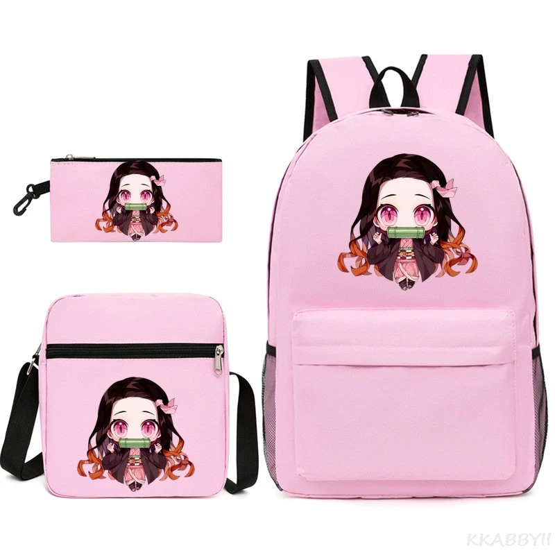 3Pcs/set Anime Kamado Nezuko Demon Slayer Backpacks for Girls School Bag Teenager Student Canvas Laptop Back Pack Women Rucksack