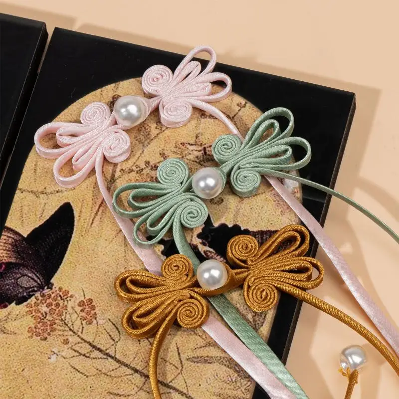 *Chinese Style Handwoven Pearl Tassel Buttons Cheongsam Buckle Beaded Trim Fastener For Rabbit Ear Long Tail Decorative Buttons