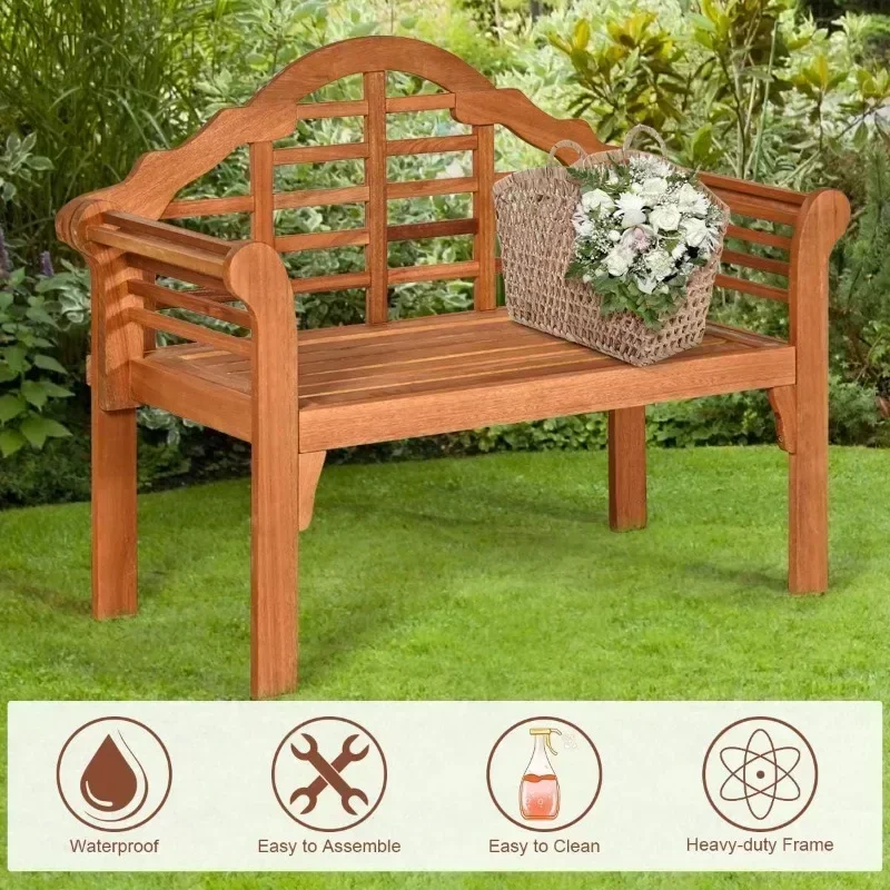 Outdoor Eucalyptus Wood Folding Bench,4 Ft Foldable Solid Wood Garden Bench,Two Person Loveseat Chair for Garden, Patio