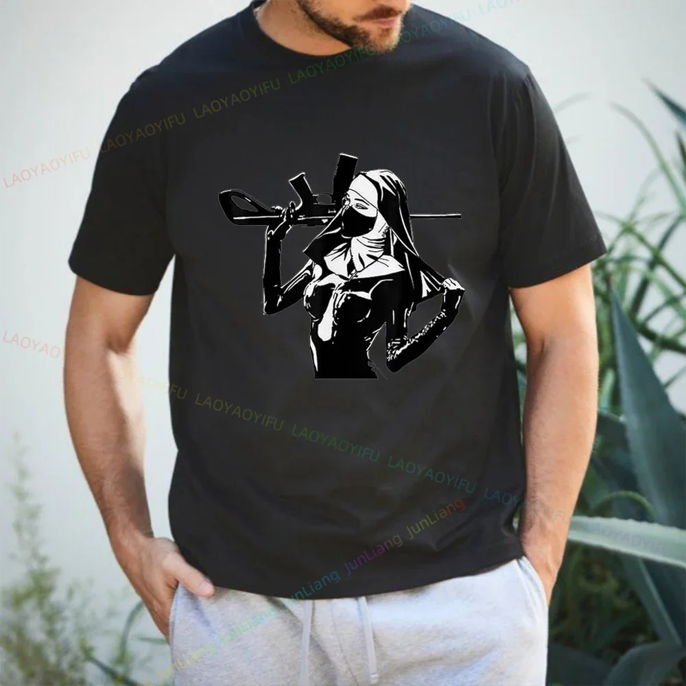 مضحك راهبة الرجال تي شيرت رواية رجل الملابس Harajuku بلايز الشارع الشهير ملابس للرجال خمر Y2k قصيرة الأكمام تي شيرت المرأة المتضخم #6