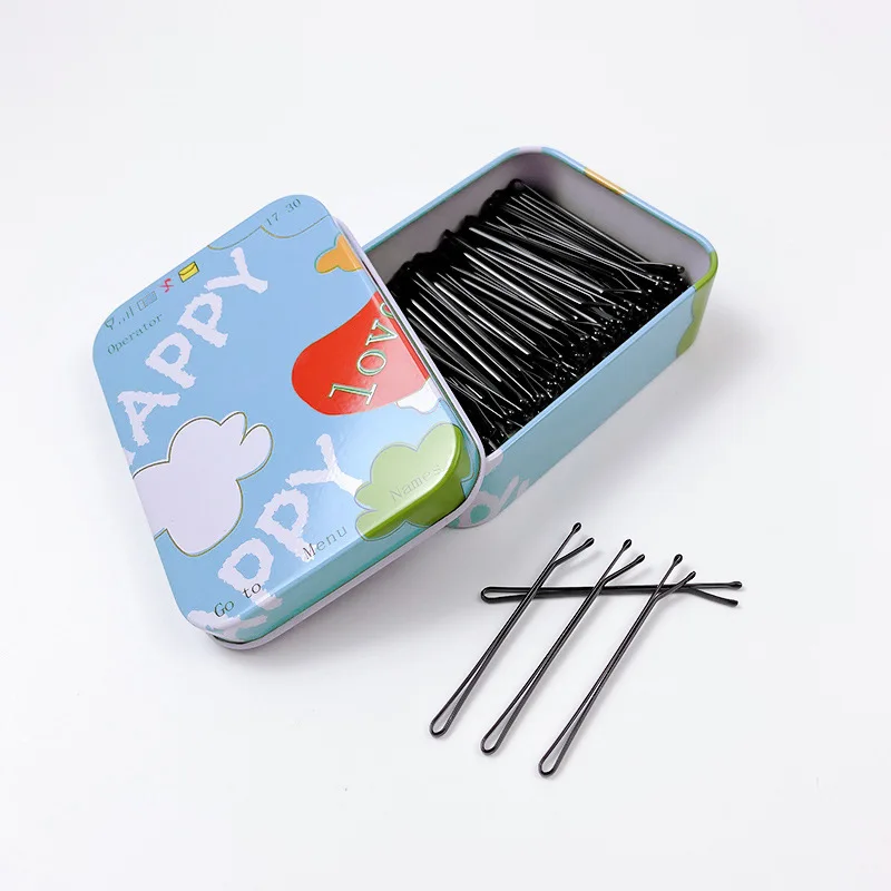 Black Metal uma palavra clipe de cabelo para mulheres, ondulado encaracolado, Bobby Pins, clipes laterais de cabelo quebrado, acessórios para cabelo, 50 pcs, 100pcs por caixa, 2024