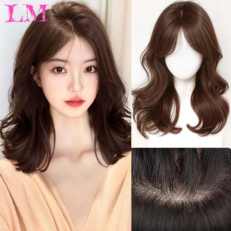 

LM Synthetic Ombre Brown Blonde Long Straight Wigs with Bangs Cosplay Wig for Women High Temperature Natural Fake Hair