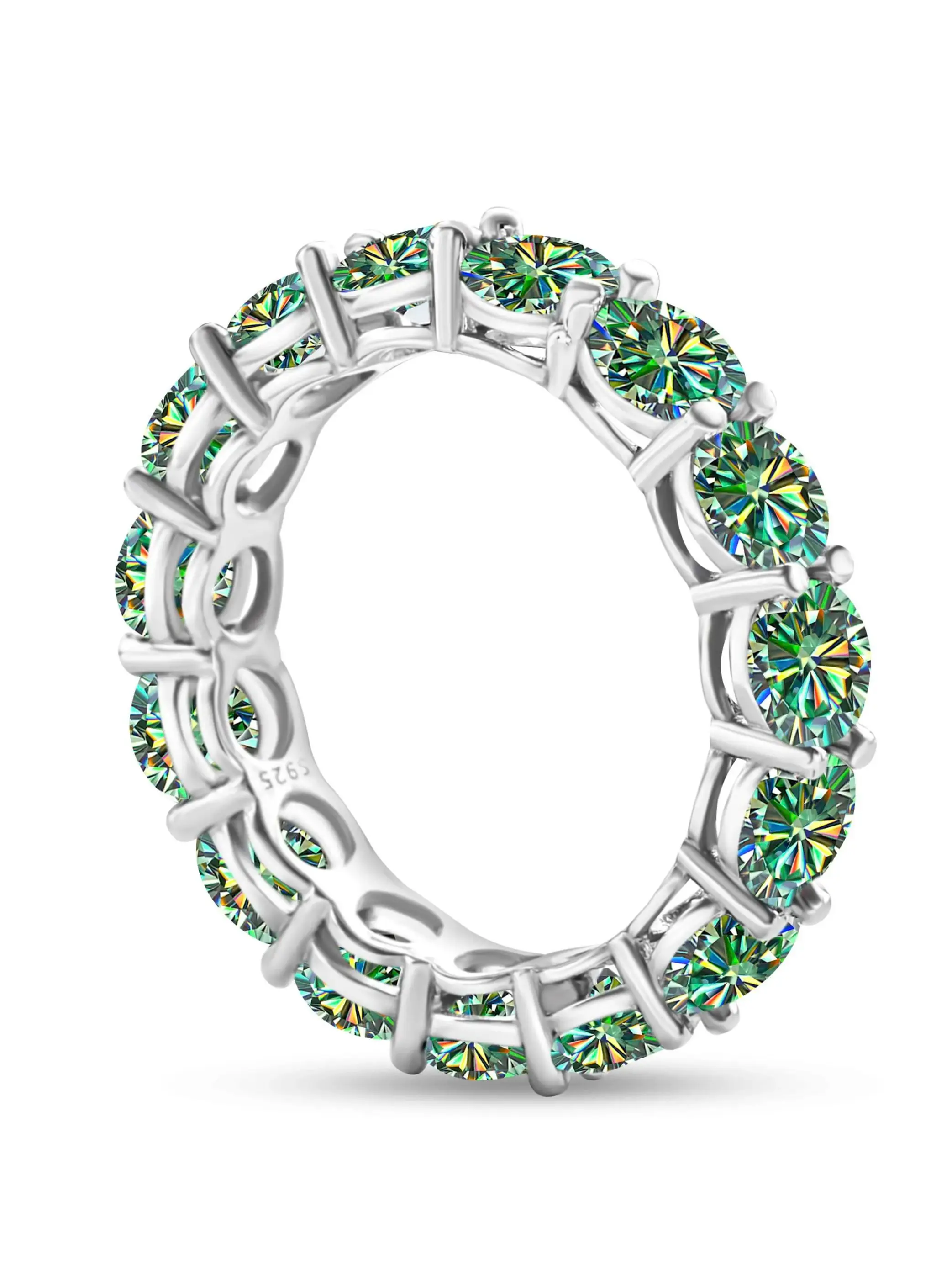5 mm 7 Karat bunter Moissanit-Ring, 925er Silber vergoldet, mit Weißgold, Ehering, Ewigkeitsband, Verlobungsringe für Frauen – Detail 8