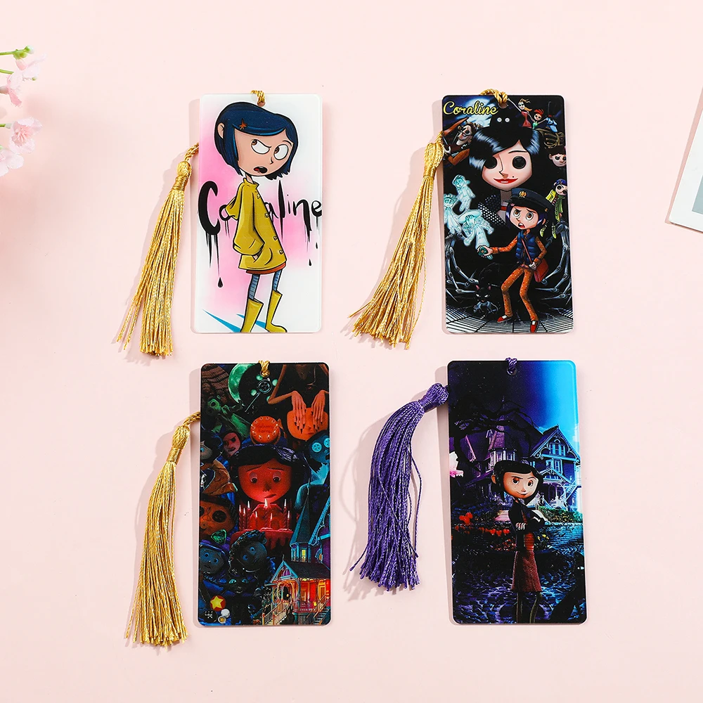 Anime Coraline The Secret Door Bookmarks For Book Lovers Gifts Tassel Acrylic Bookmarks For Fans Family Favorites Reading Marker