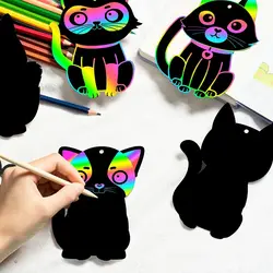 60Pcs DIY Rainbow Cat Scratch Cards Set Cute Pet Cat Hanging Banner Animal Rainbow Scratch Art for Birthday Party Theme Activity