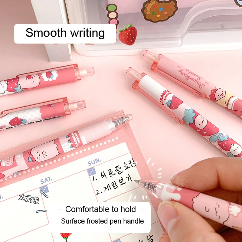 6PCS Strawberry Dinosaur Gel Pens Gel Pens Stationery Sets for Girls Office School Supplies Pens Kawaii Korean Stationery Cute