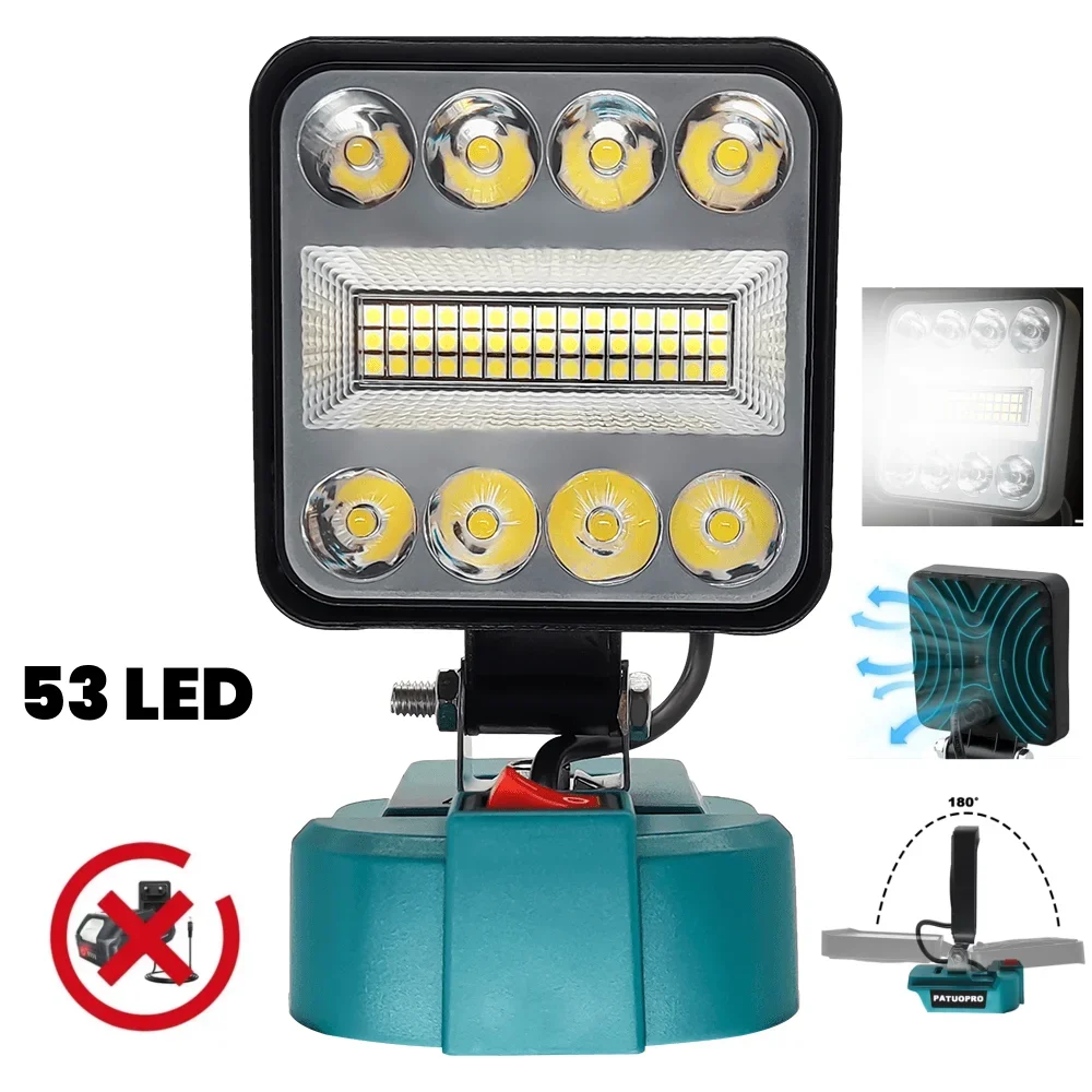 3,39-calowa bezprzewodowa lampa robocza z 53 diodami LED, przenośny reflektor, latarka zewnętrzna, lampa kempingowa, latarnia awaryjna do akumulatorów Makita 18V
