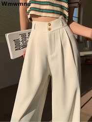 High Waist Office Wide Leg Pants Women Korean Baggy Pantalones Candy Color Chiffon Sweatpant Casual Straight Formal Suit Spodnie