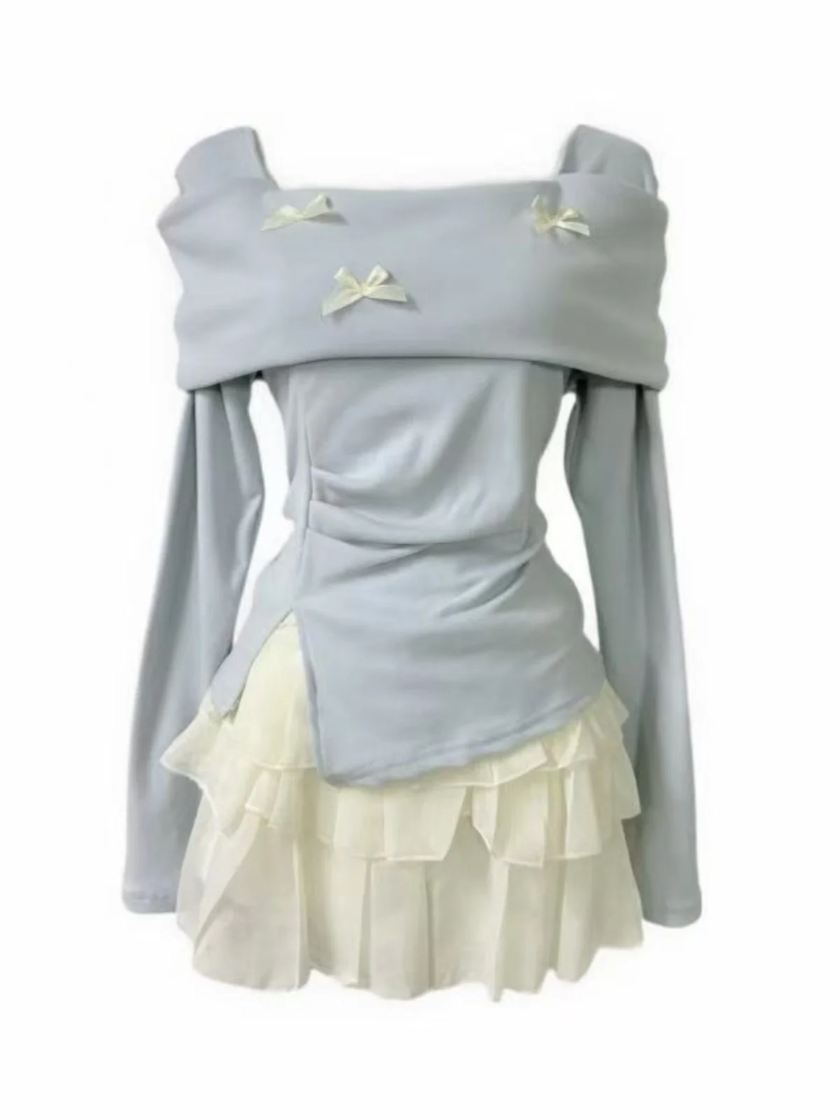 

Chic Spring Summer Two-Piece Set One Shoulder Top And High Waist Skirt in Light Brown Cute And for Young Women