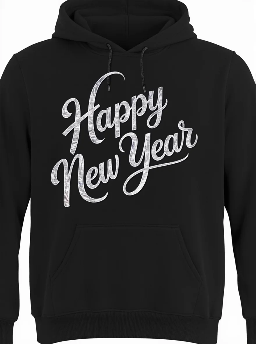 

Мужская толстовка NYE 2026 г/м2, золотая надпись/шампанское, стандартный крой, зимняя теплая